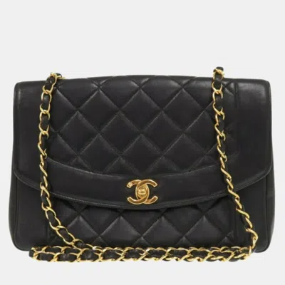 Pre-owned Chanel Diana Matelasse Lambskin Black Shoulder Bag Coco Mark