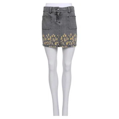 Pre-owned Chanel Distressed Grey Denim Mini Skirt Size Fr 36 With Silver Details In Gray