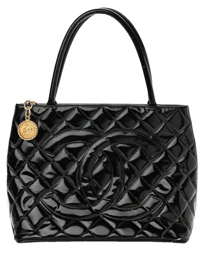 Pre-owned Chanel Dnu Inv  Black Patent Leather Patent Medallion Tote Ghw (authentic Pre-loved)