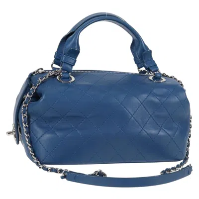 Pre-owned Chanel Doctor Bowling Bag Quilted Calfskin Blue Leather Handbag ()
