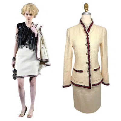 Pre-owned Chanel Documented  Pre-fall 2010 Paris-shanghai Runway Look 42 Boucle Skirt Suit In Beige