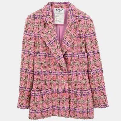 Pre-owned Chanel Double Breasted Jacket Tweed Pink Size S