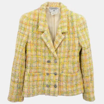 Pre-owned Chanel Double Breasted Jacket Yellow 96p Fr 40