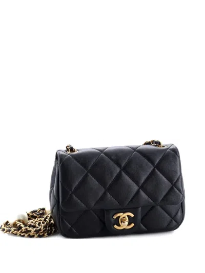 Pre-owned Chanel Double Cc Pearl Flap Bag Quilted Lambskin Mini Crossbody Bag In Black
