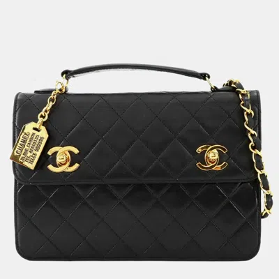 Pre-owned Chanel Double Cc Turn Lock Cambon Charm Small Black Quilted Lambskin Shoulder Bag