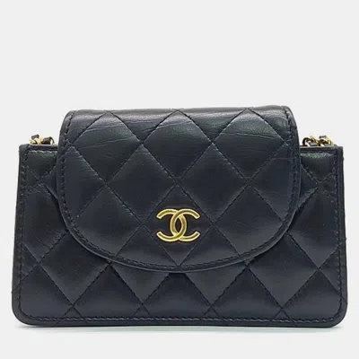 Pre-owned Chanel Double Chain Mini Flap Crossbody Bag Ap2999 In Black