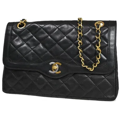 Pre-owned Chanel Double Flap Pony-style Calfskin Shoulder Bag () In Black