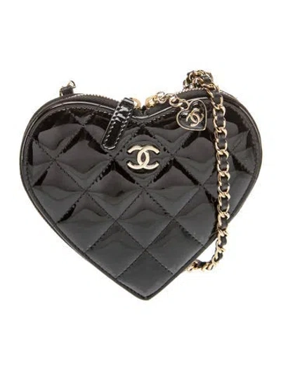 Pre-owned Chanel Double Heart Clutch W/ Chain In Black