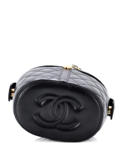 Pre-owned Chanel Double Sided Top Handle Vanity Bag Quilted Lambskin Mini Satchel In Black