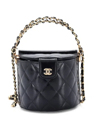 Pre-owned Chanel Double Sided Top Handle Vanity Bag Quilted Lambskin Mini Satchel In Black