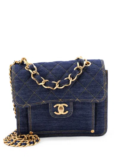 Pre-owned Chanel Double You Cc Flap Bag Quilted Denim Medium Shoulder Bag In Blue