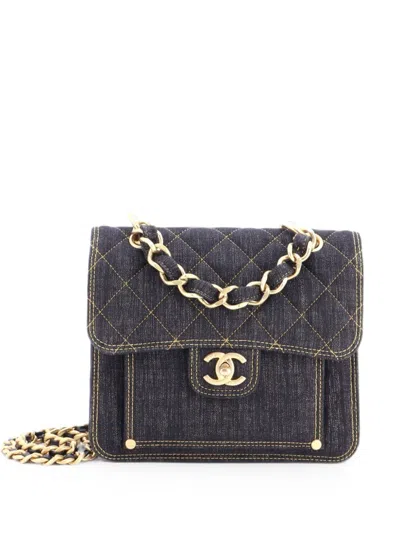 Pre-owned Chanel Double You Cc Flap Bag Quilted Denim Medium Shoulder Bag In Blue