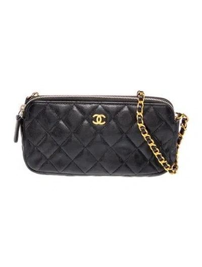 Pre-owned Chanel Double Zip Clutch In Black