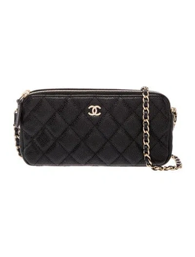 Pre-owned Chanel Double Zip Clutch W/ Chain In Black