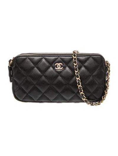 Pre-owned Chanel Double Zip Clutch W/ Chain In Black