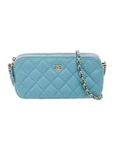 Pre-owned Chanel Double Zip Clutch W/ Chain In Blue