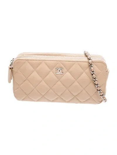 Pre-owned Chanel Double Zip Clutch W/ Chain In Neutrals