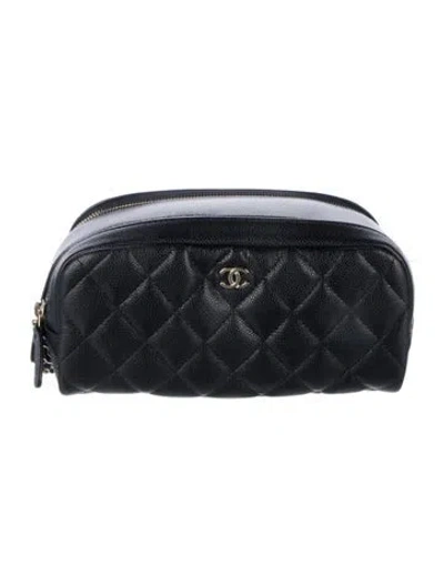 Pre-owned Chanel Double Zip Cosmetic Pouch In Black