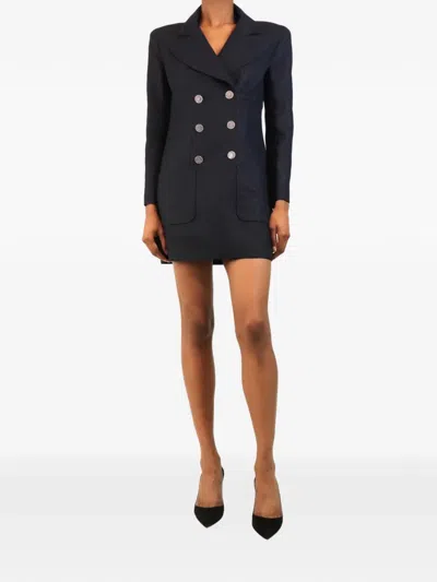 Pre-owned Chanel Double-breasted Mini Dress In Blue