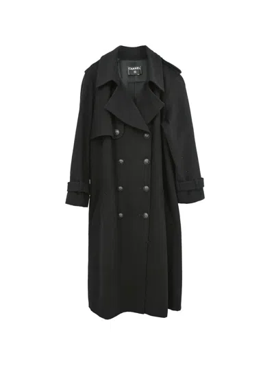 Pre-owned Chanel Double-breasted Storm-flap Coat In Black