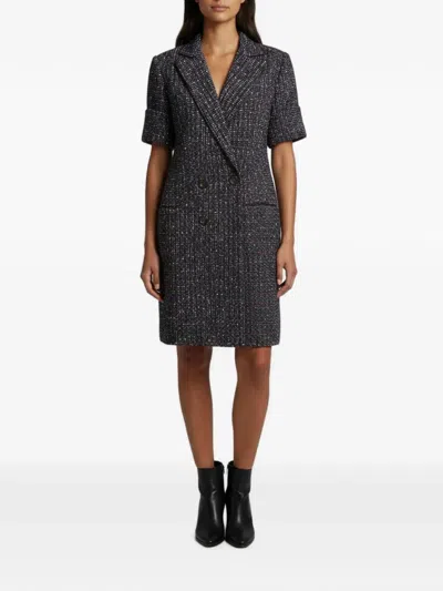 Pre-owned Chanel Double-breasted Tweed Mini Dress In Blue