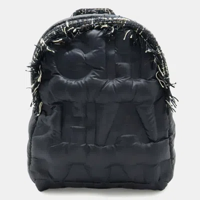 Pre-owned Chanel Doudaune Coconnege Backpack/daypack Embossed Nylon Tweed Black