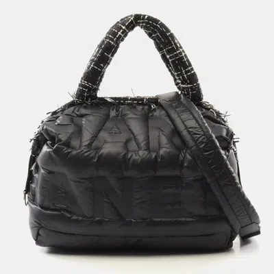 Pre-owned Chanel Doudonne Coconage Tote Bag Nylon Leather Fabric Black