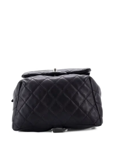 Pre-owned Chanel Drawstring Cc Flap Quilted Lambskin Small Backpack In Black