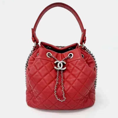 Pre-owned Chanel Drawstring Chain Bucket Bag In Red