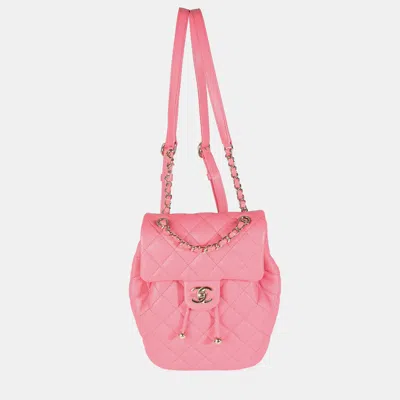 Pre-owned Chanel Drawstring Pink Quilted Caviar Leather Backpack Bag