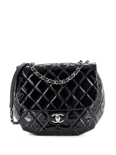 Pre-owned Chanel Dubai Messenger Bag Quilted Patent Medium Crossbody Bag In Black