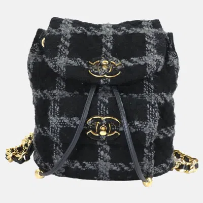 Pre-owned Chanel Duma Black Gray Tweed Leather Backpack Bag