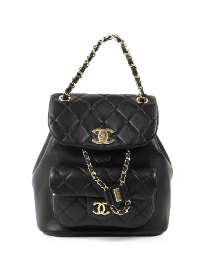 Pre-owned Chanel Duma Cc Turn-lock Backpack In Black