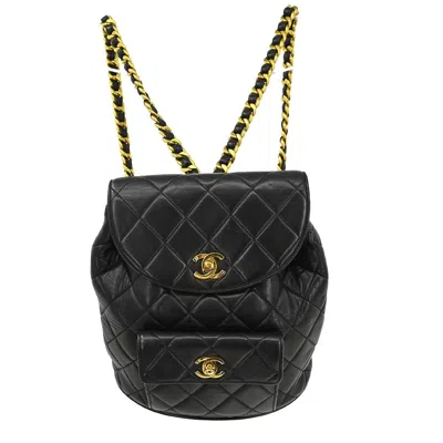 Pre-owned Chanel Duma Drawstring Backpack Quilted Leather Black Leather Backpack Bag ()
