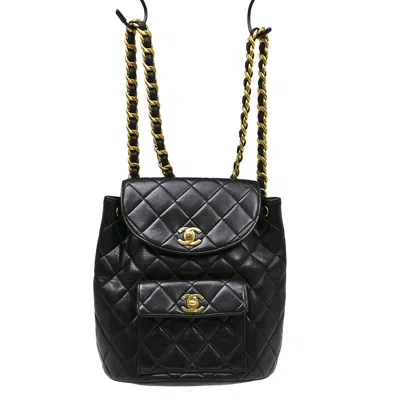 Pre-owned Chanel Duma Drawstring Backpack Quilted Leather Black Leather Backpack Bag ()
