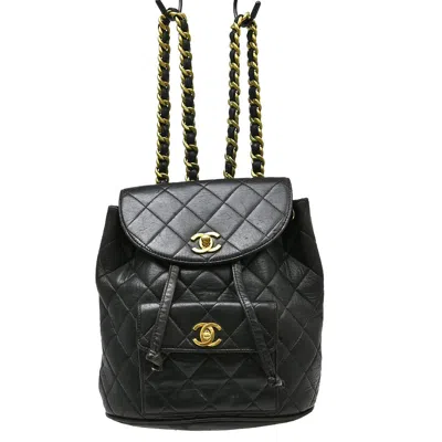 Pre-owned Chanel Duma Drawstring Backpack Quilted Leather Black Leather Backpack Bag ()