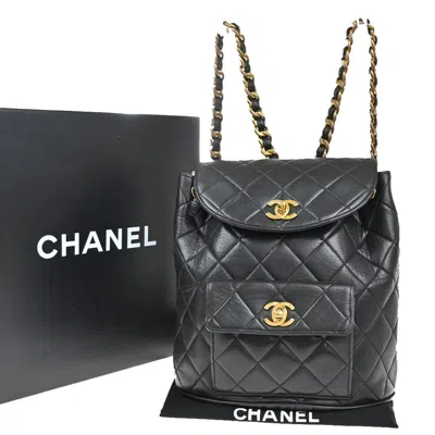 Pre-owned Chanel Duma Drawstring Quilted Leather Black Leather Backpack Bag ()
