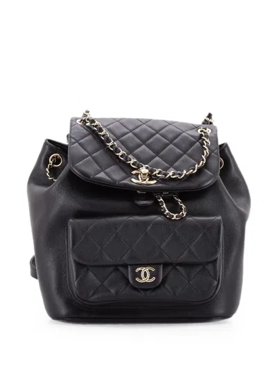 Pre-owned Chanel Duma Drawstring Quilted Leather Large Backpack In Black