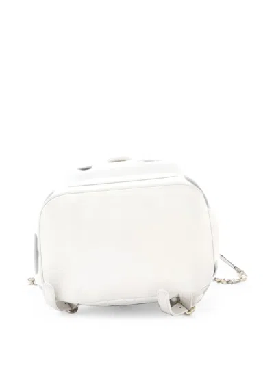 Pre-owned Chanel Duma Drawstring Quilted Leather Large Backpack In White