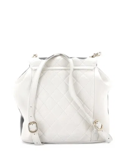 Pre-owned Chanel Duma Drawstring Quilted Leather Large Backpack In White