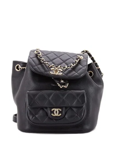 Pre-owned Chanel Duma Drawstring Quilted Leather Small Backpack In Black