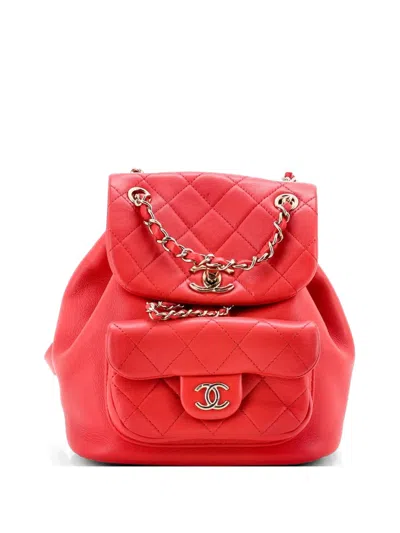 Pre-owned Chanel Duma Drawstring Quilted Leather Small Backpack In Red