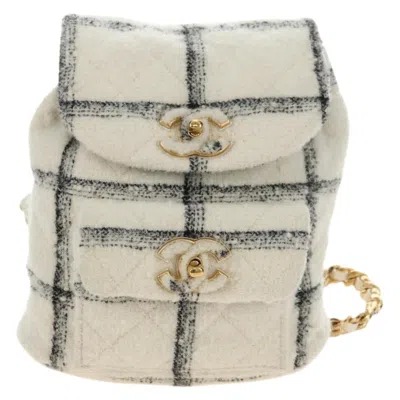 Pre-owned Chanel Duma Drawstring Quilted Wool Tweed Beige Wool Backpack Bag ()