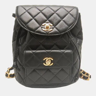 Pre-owned Chanel Duma Medium Black Quilted Lambskin Leather Backpack Bag