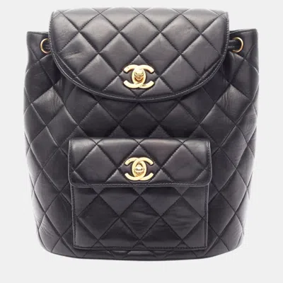Pre-owned Chanel Duma Medium Black Quilted Lambskin Leather Drawstring Backpack Bag
