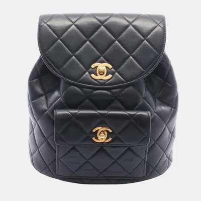 Pre-owned Chanel Duma Medium Black Quilted Lambskin Leather Drawstring Backpack Bag