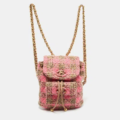 Pre-owned Chanel Duma Mini Pink/grey Tweed And Leather Backpack