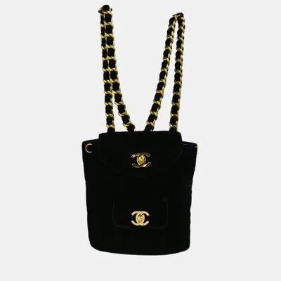 Pre-owned Chanel Duma Small Black Velvet Backpack Bag