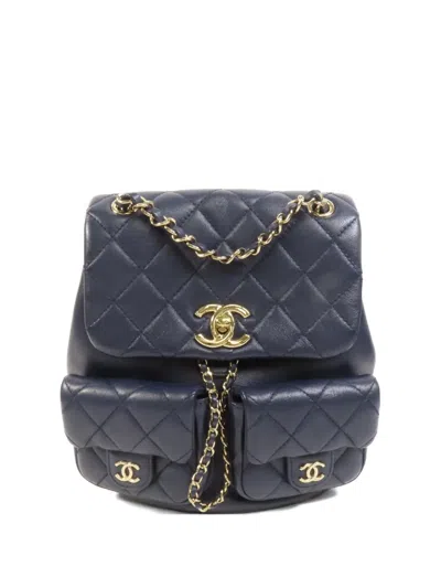 Pre-owned Chanel Duma Turn-lock Chain Backpack In Blue