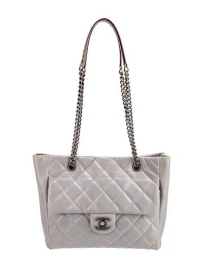Pre-owned Chanel Duo Color Tote In Gray